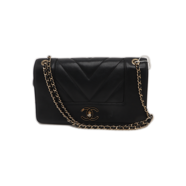 Chanel Single Flap Medium Chevron Black Quilted Lambskin Leather, 2017-2018-Luxbags
