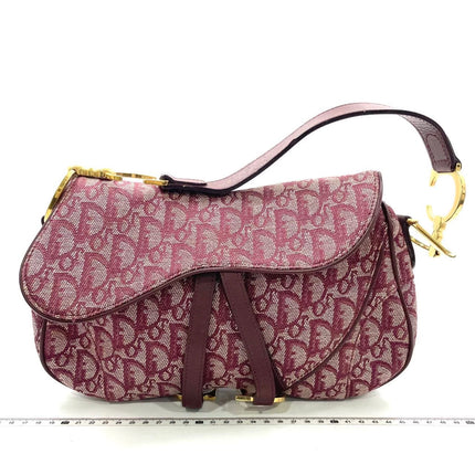 Dior Vintage Double Saddle Burgundy Oblique Monogram Canvas Gold Hardware