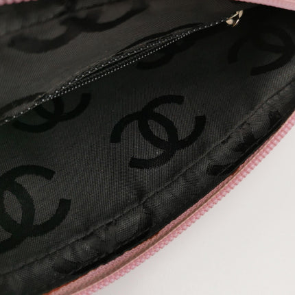 Chanel Cambon Clutch Shoulder Bag Pink Calfskin Leather Black Strap