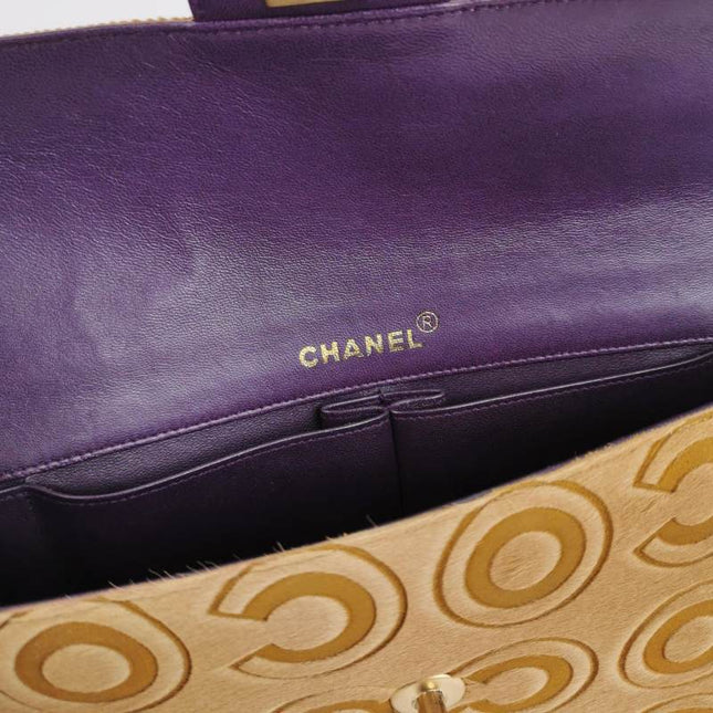 Chanel East West Rare Tan Brown Pony-hair Calfskin Leather CC Logo