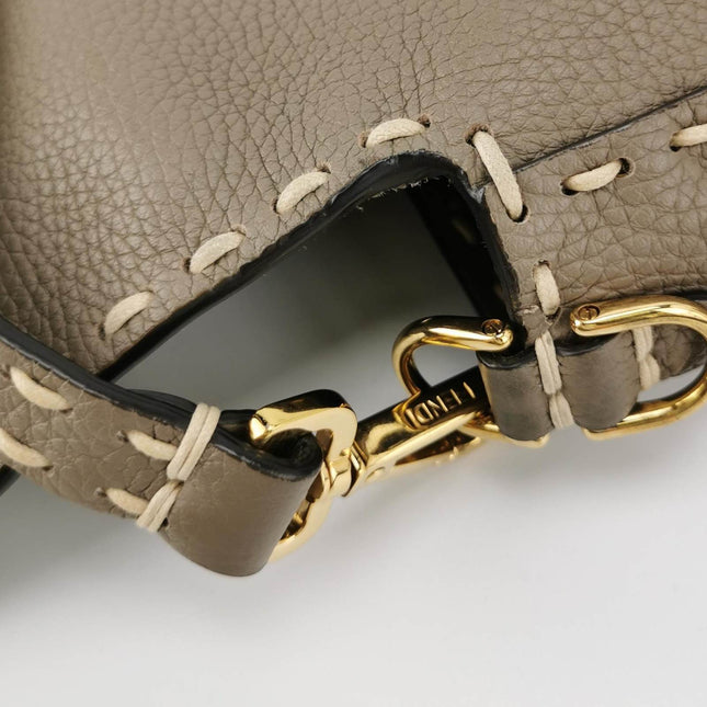 Fendi Baguette Selleria Calfskin Leather Crossbody Bag Medium Grey Beige