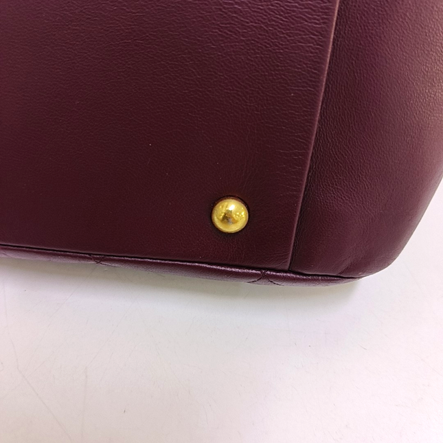 Chanel Petite Shopping Tote PTT Burgundy Lambskin Leather Gold-Tone Chain Shopping Bag