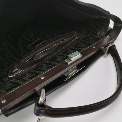 Fendi Peekaboo Large Black Calfskin Leather Glitter Beaded Zucca Interior