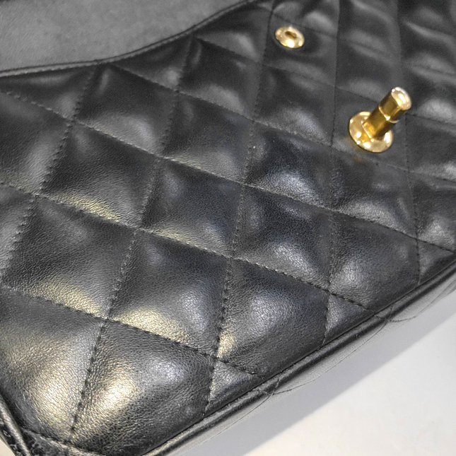 Chanel Classic Flap Jumbo Black Lambskin Leather Double Flap Gold Hardware, 2010-2011