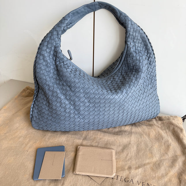 Bottega Veneta Veneta Hobo Misty Blue Intrecciato Leather Bag Medium 45cm