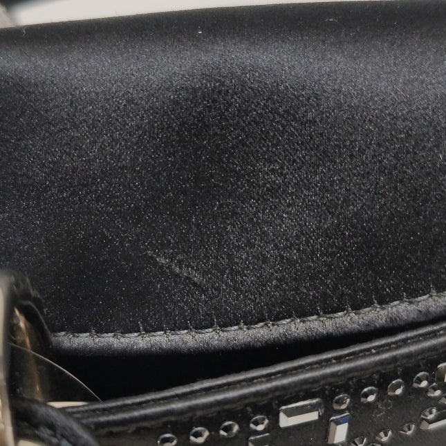 Lady Dior Mini Black Silk with Crystals Silver Hardware