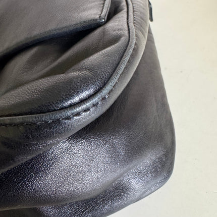 Fendi Mamma Baguette Black Lambskin Leather Green Enamel Buckle