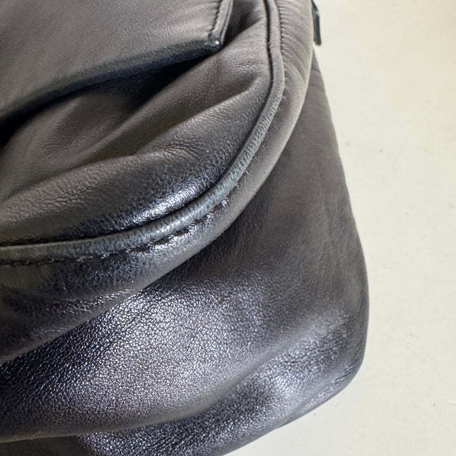 Fendi Mamma Baguette Black Lambskin Leather Green Enamel Buckle