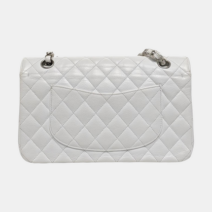 Chanel Classic Flap Medium 2008 White Caviar Leather Silver Hardware