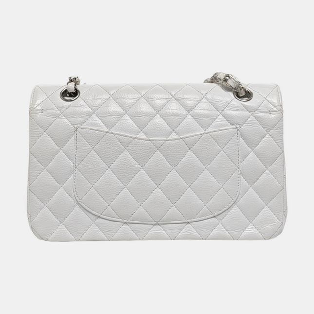 Chanel Classic Flap Medium 2008 White Caviar Leather Silver Hardware