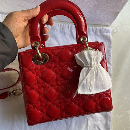 Lady Dior Small Red Patent Leather with Strap