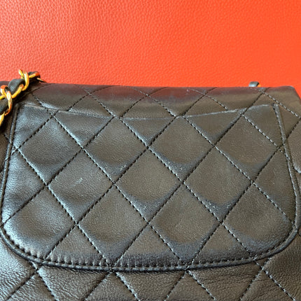 Chanel Vintage Classic Flap Mini Square Black Lambskin 24k Gold HW, 1989-1991
