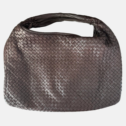 Bottega Veneta Intrecciato Hobo Bag Medium Dark Chocolate Brown Lambskin leather 47cm