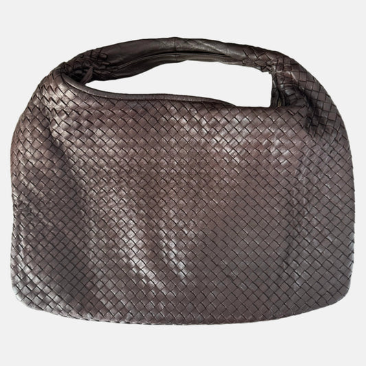 Bottega Veneta Intrecciato Hobo Bag Medium Dark Chocolate Brown Lambskin leather 47cm