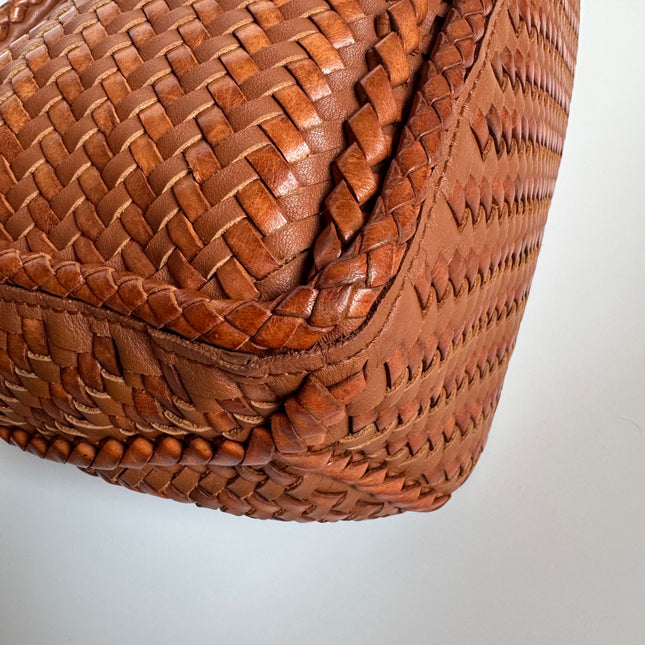 Loewe Puzzle Small Leather Woven Braided Caramel Tan Crossbody Bag