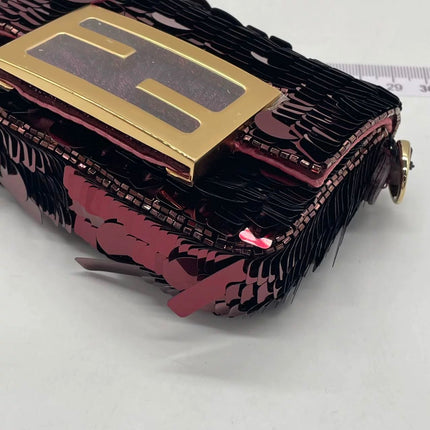 Fendi Nano Baguette Charm Red Sequins Satin Interior Chain Strap
