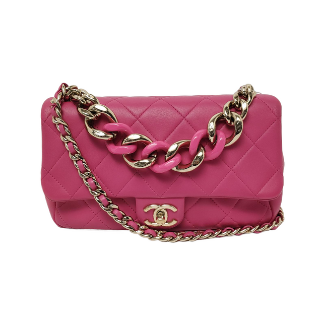 Chanel Elegant Gold Chain Resin Bi-color Single Flap Bag Small Pink-Luxbags