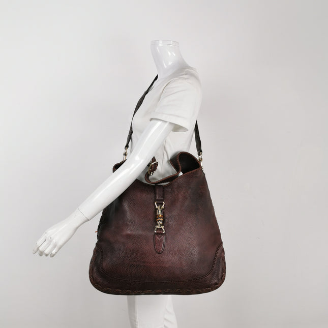 Gucci Jackie Soft Large Brown Leather Shoulder Bag With Strap