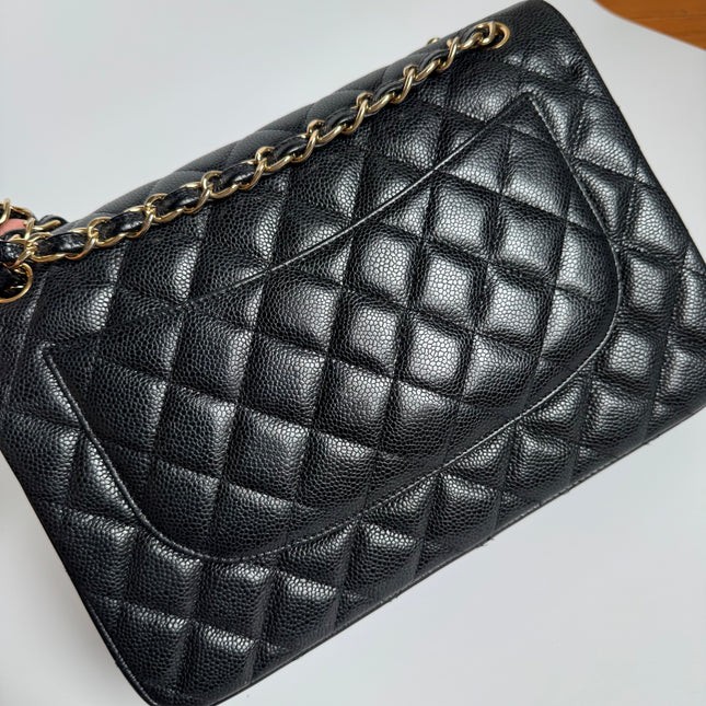 Chanel Classic Flap Jumbo Black Caviar Leather Double Flap with Gold Hardware