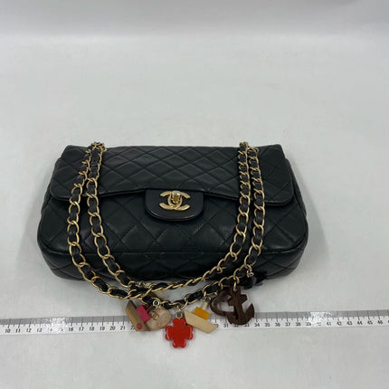 Chanel Classic Flap Medium Black Lambskin Leather Valentine Marine Charms