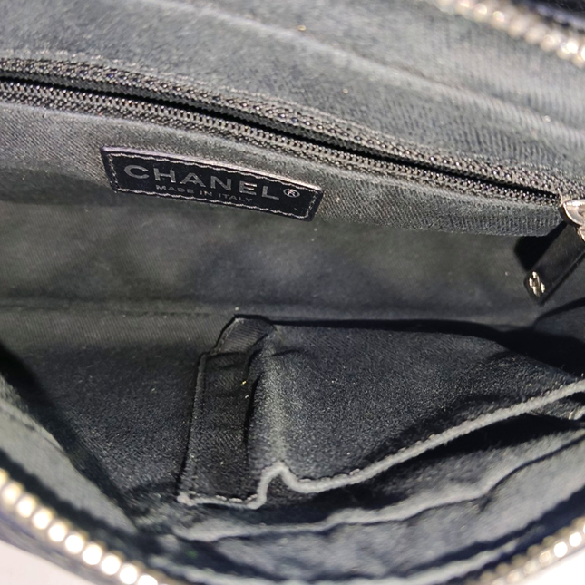 Chanel Medium Black Calfskin Leather Flap and Zipper Bag Silver Hardware, 2015