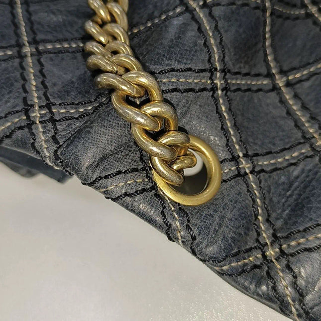Sold Chanel Classic Flap 2014 Medium Navy Fabric Diamond Quilting Crossbody Bag