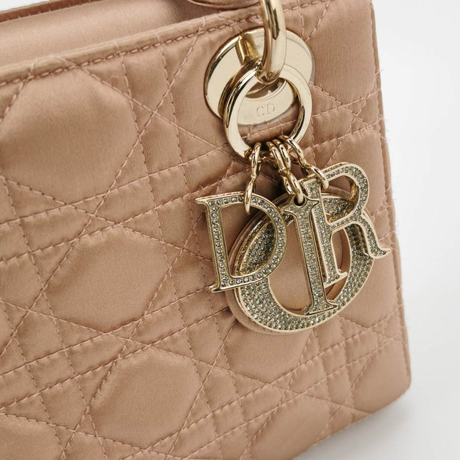 Sold Lady Dior Small My AbcDior 2019 Beige Silk Handbag Crystal Charms