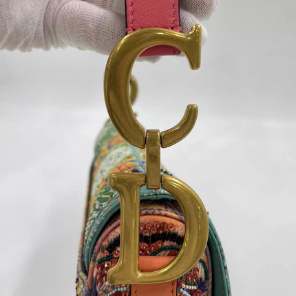 Dior In Lights Saddle Medium Multicolor Beads and Calfskin Leather Shoulder Bag