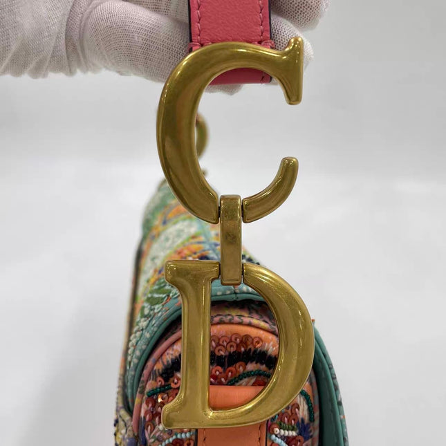 Dior In Lights Saddle Medium Multicolor Beads and Calfskin Leather Shoulder Bag