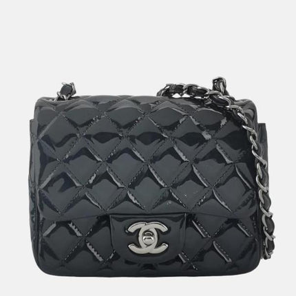 Chanel Mini Square Classic Flap 2014 Navy Patent Leather Crossbody Bag-Luxbags