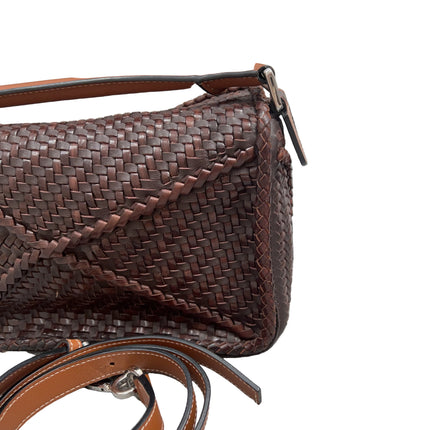Loewe Puzzle Small Leather Woven Braided Dark Brown Crossbody Bag