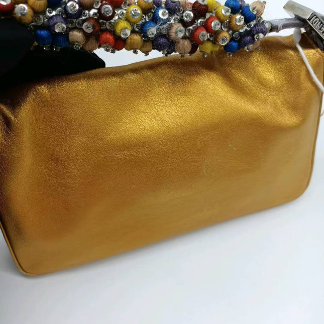 Fendi Baguette Mini Gold Nappa Leather with Beaded Strap