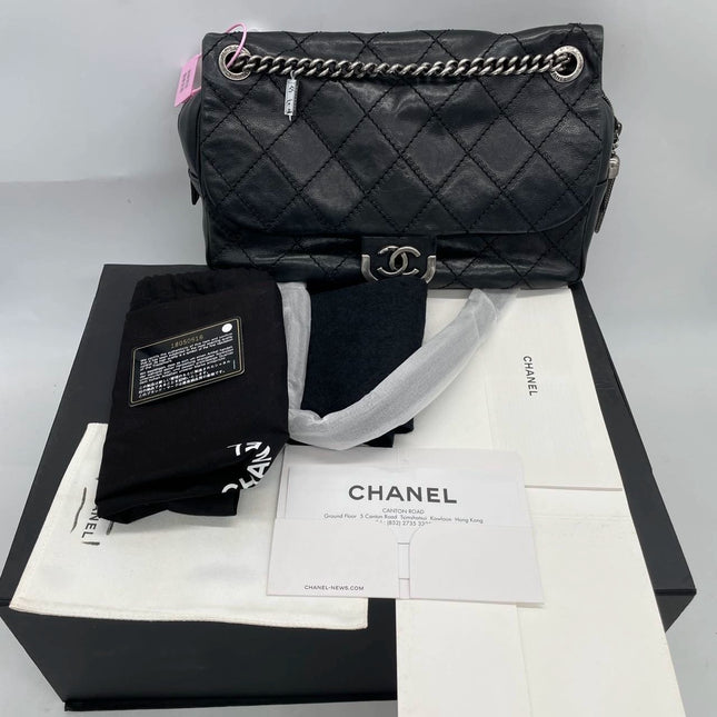 Chanel 2013 Paris-Edinburgh Large Black Flap Calfskin Leather Shoulder Bag