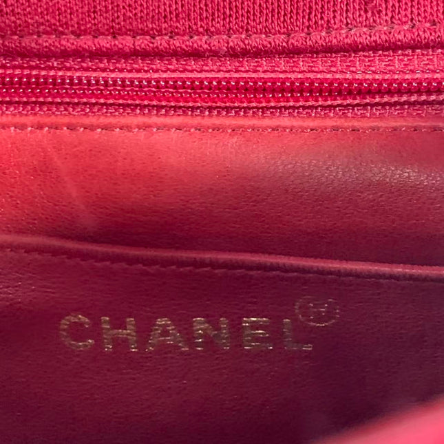 Chanel Mini Top Handle Bag Red Fabric Gold Hardware