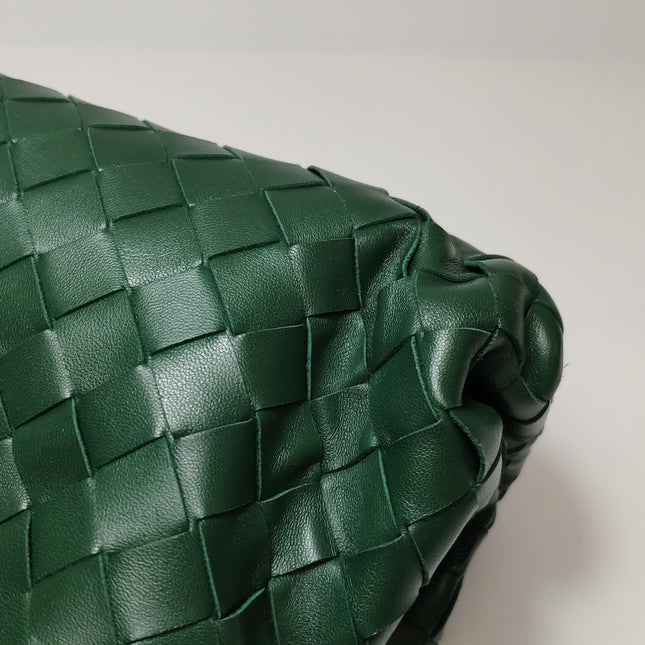 Bottega Veneta Pouch Large Intrecciato Dark Green Calfskin Leather Clutch