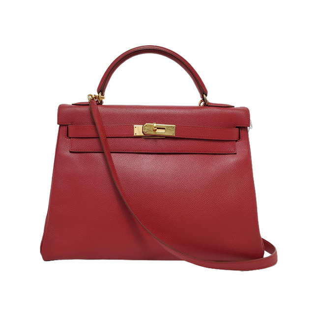 Hermes Kelly 32 Retourne Rouge Vif Red Epsom Leather Gold Hardware 1997-Luxbags
