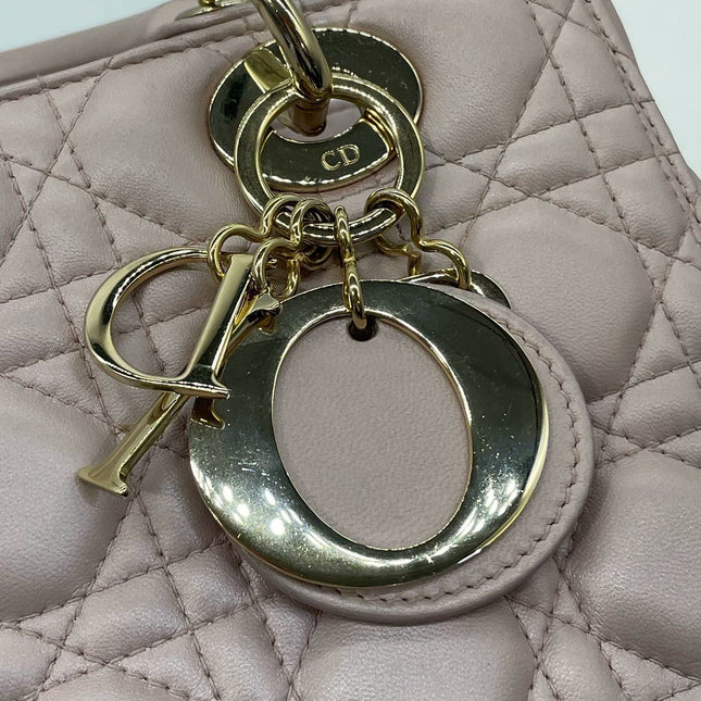 Lady Dior Medium Handbag Pearlescent Pink Cannage Leather Gold Hardware