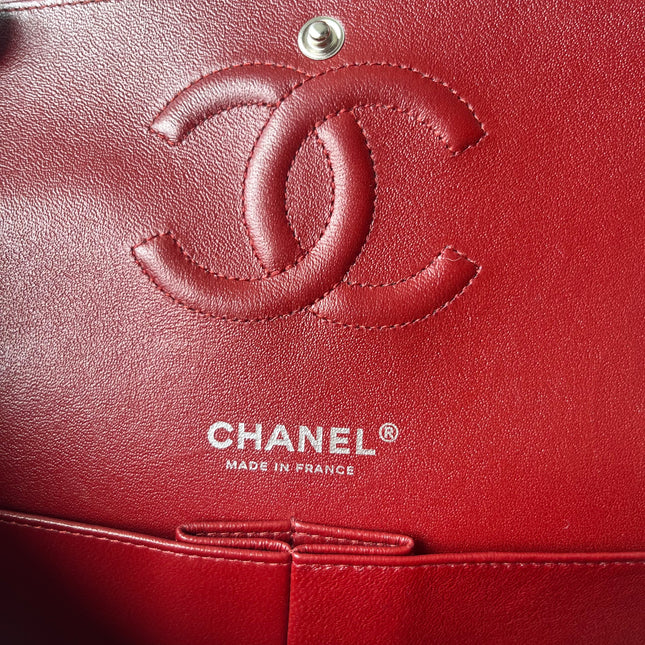 Chanel Classic Flap Medium Cherry Red Patent Leather Silver Hardware