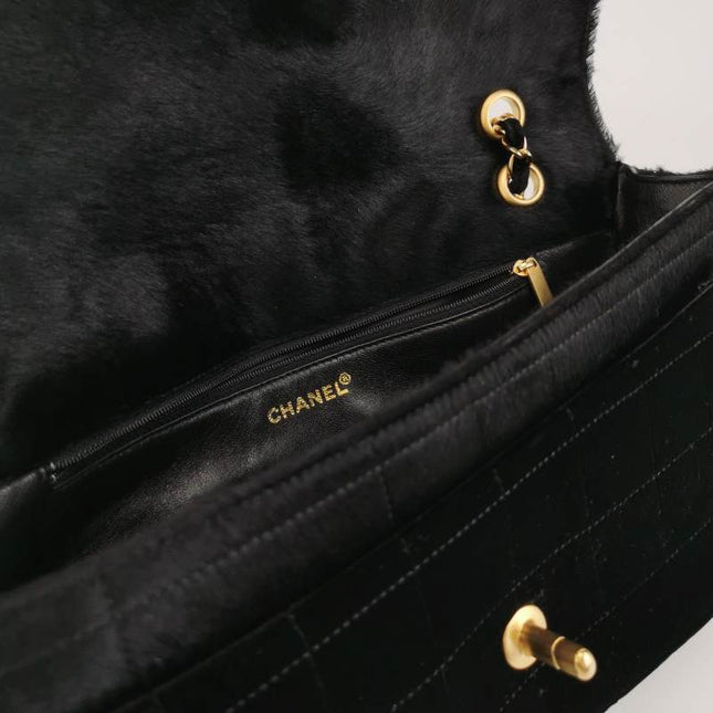 Chanel Large East West Shoulder Bag Rare Black Leather and Pony-style Calfskin