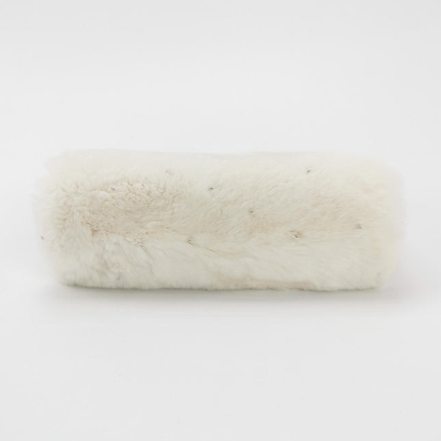 Chanel White Rabbit Fur Kiss Lock Clutch Chain Bag