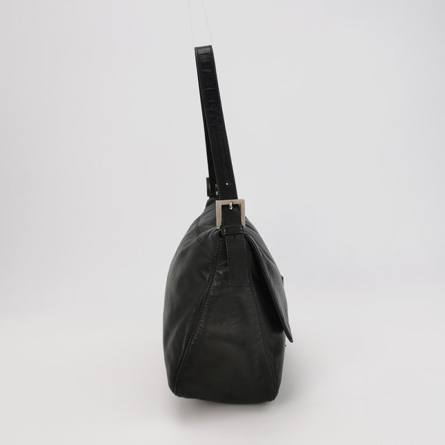 Fendi Mamma Baguette Black Lambskin Leather Green Enamel Buckle