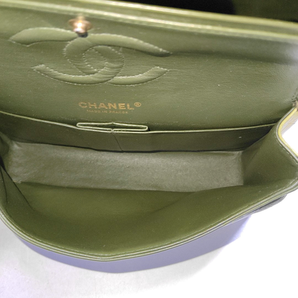 Chanel Timeless Classic Flap Medium Tricolor Black Green Lambskin Leather Gold-tone Hardware