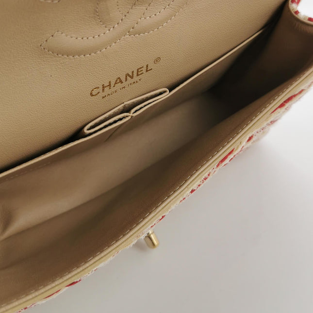 Chanel Classic Flap Red White Striped Medium Jersey Coco Sailor