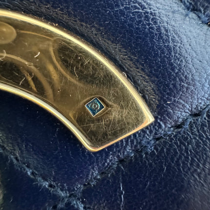 Chanel Vintage Classic Flap Mini Navy Lambskin Mega CC Logo 24k Gold HW, 1989-1991
