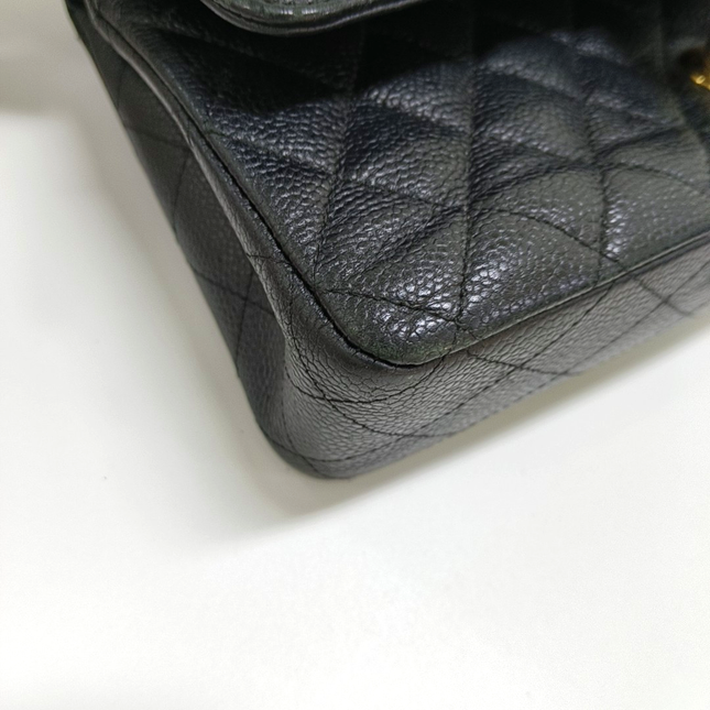 Chanel Classic Flap Medium Black Caviar Leather Double Flap Gold Hardware