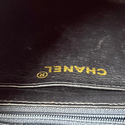 Chanel Classic Flap Vintage Navy Black Caviar Leather 24k Gold Plated Giant CC Logo, 1994-96