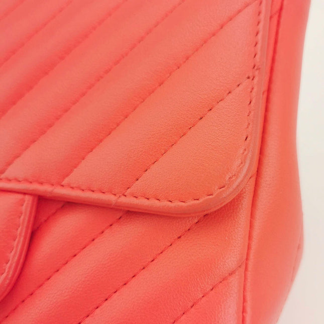 Sold Chanel Classic Flap Square 2019 Coral Orange Chevron Lambskin Leather Bag