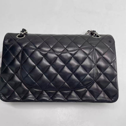 Chanel Timeless Classic Flap Medium 2009 Black Lambskin Leather Silver Hardware