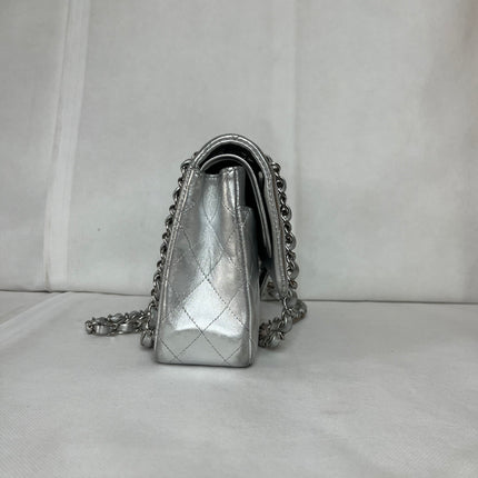 Chanel Classic Flap Medium Silver Lambskin Leather Silver Hardware