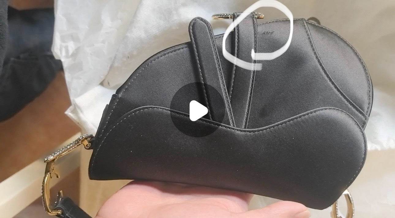 Dior Saddle Mini Silk Handbag Black with crystals